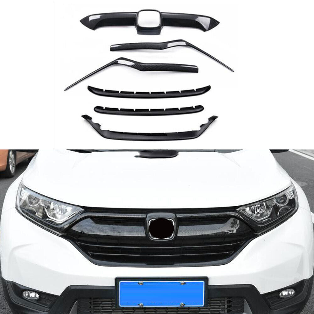 for Honda CRV CR-V 2017-2019 Carbon Fiber ABS Front Center Grille Cover Trim 6Pc