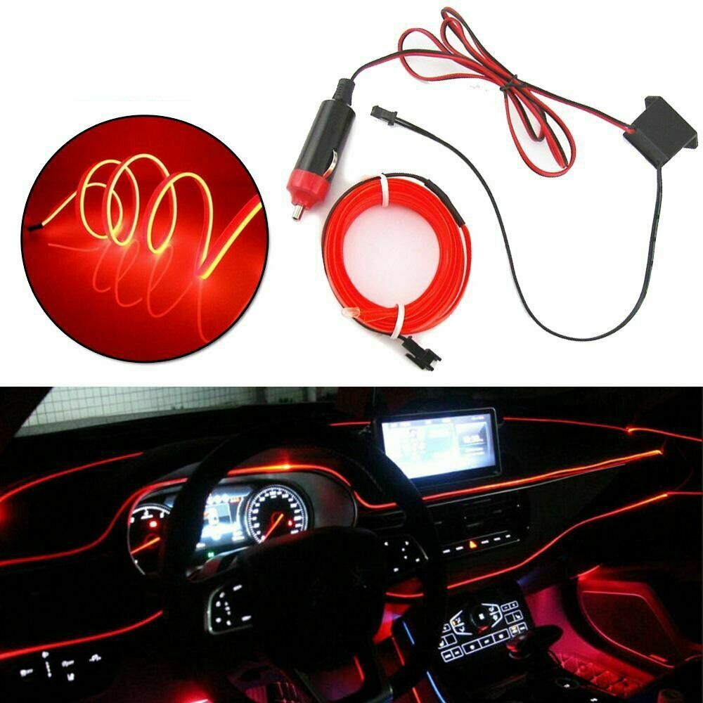 Red LED Auto Car Interior Decor Atmosphere Wire Strip Light Lamp Accessories 12V Q