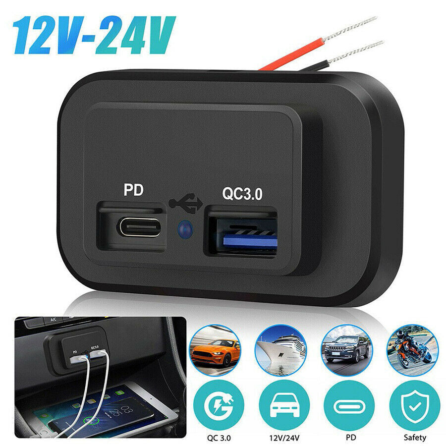 PD Type-C USB Port Car Fast Charger Socket Power Outlet Panel Mount Waterproof n
