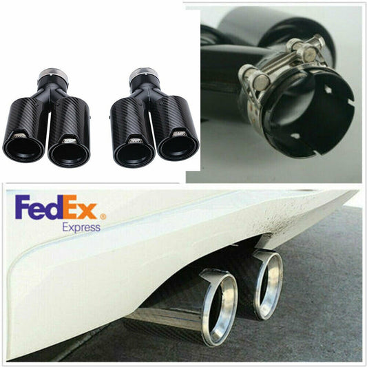 2.5 63mm iD 89mm OD Carbon Fiber Car Exhaust Pipe Dual End Tip for BMW Y Style