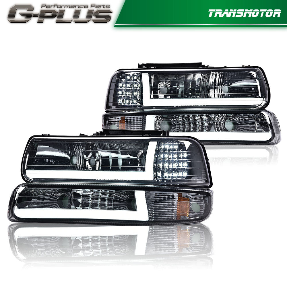 Fits 99-02 for Silverado 00-06 Tahoe for CHRome LED DRL Headlight Headlamp - v