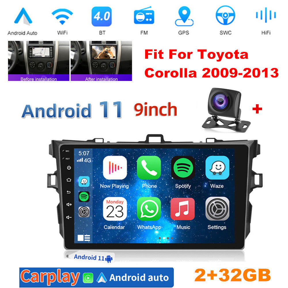 9-inch Android CarPlay Car Stereo Radio GPS + Camera for Corolla 2009 - 13- n