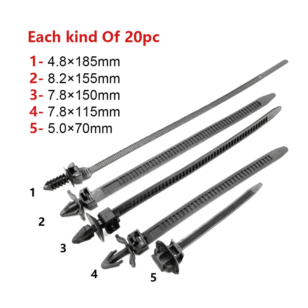 100X Automotive Cable Tie Zipper Wrapped Push Rivet Clip Wire Strap Buckle n