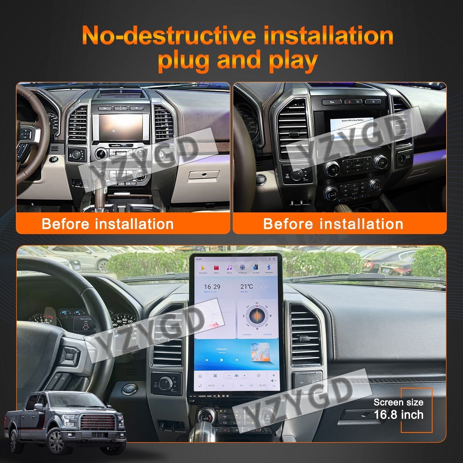 16.8Android Car Radio for Ford F150 2015-2021 CarPlay Stereo Player 64GB Screen