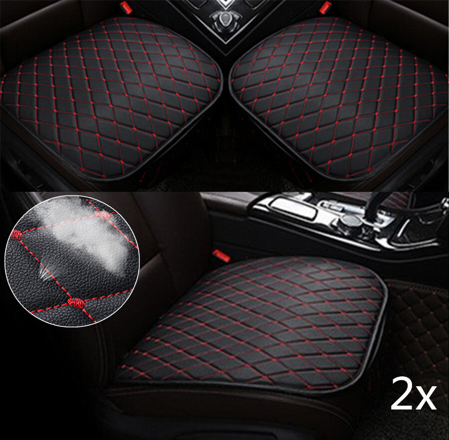 Car Front for Seat Cover Breathable PU Leather Pad Mat Chair Cushion Black/Red 2PCS