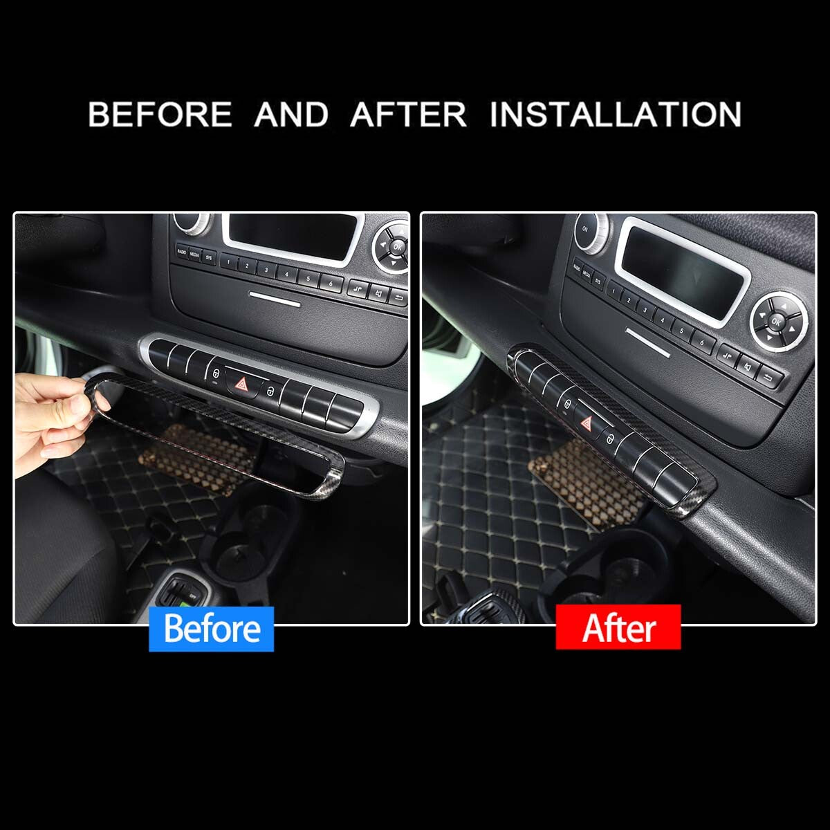 Carbon fiber ABS door lock switch decorative frame for Smart 2009 - 2015 - n