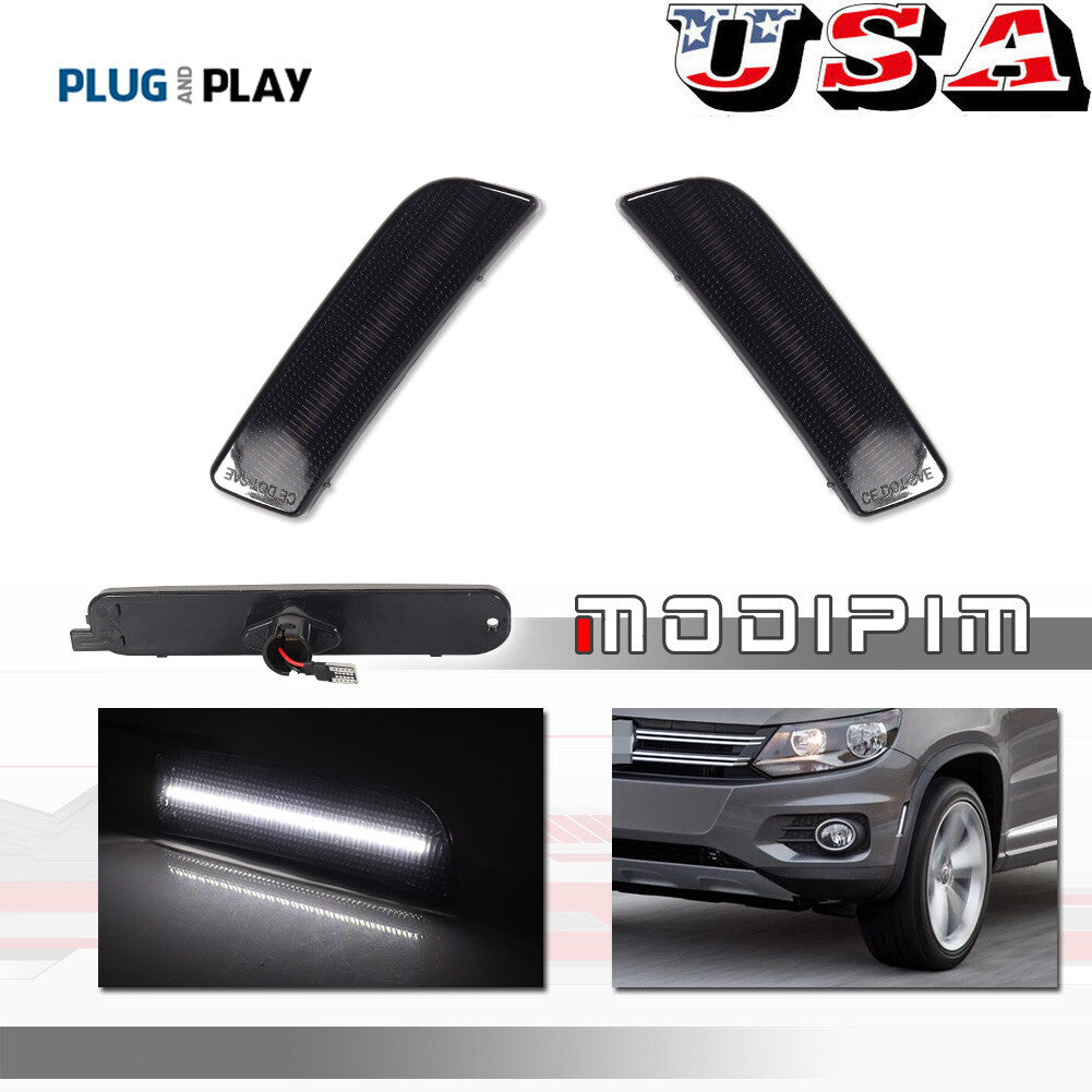 for for VW for Tiguan 2009 - 2017 Smoked White LED Front Corner Fender Side Marker Lights - v