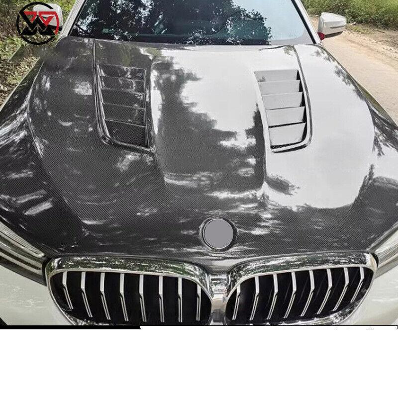 Enginne carbon fiber front hood panel protective cover for BMW G30, G38, and F90 (2018-2024).