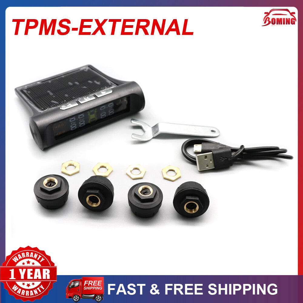 External Tire Pressure Monitoring System (TPMS) Sensors (USB + Solar-Powered Wireless Car LCD Screen with 4) Q