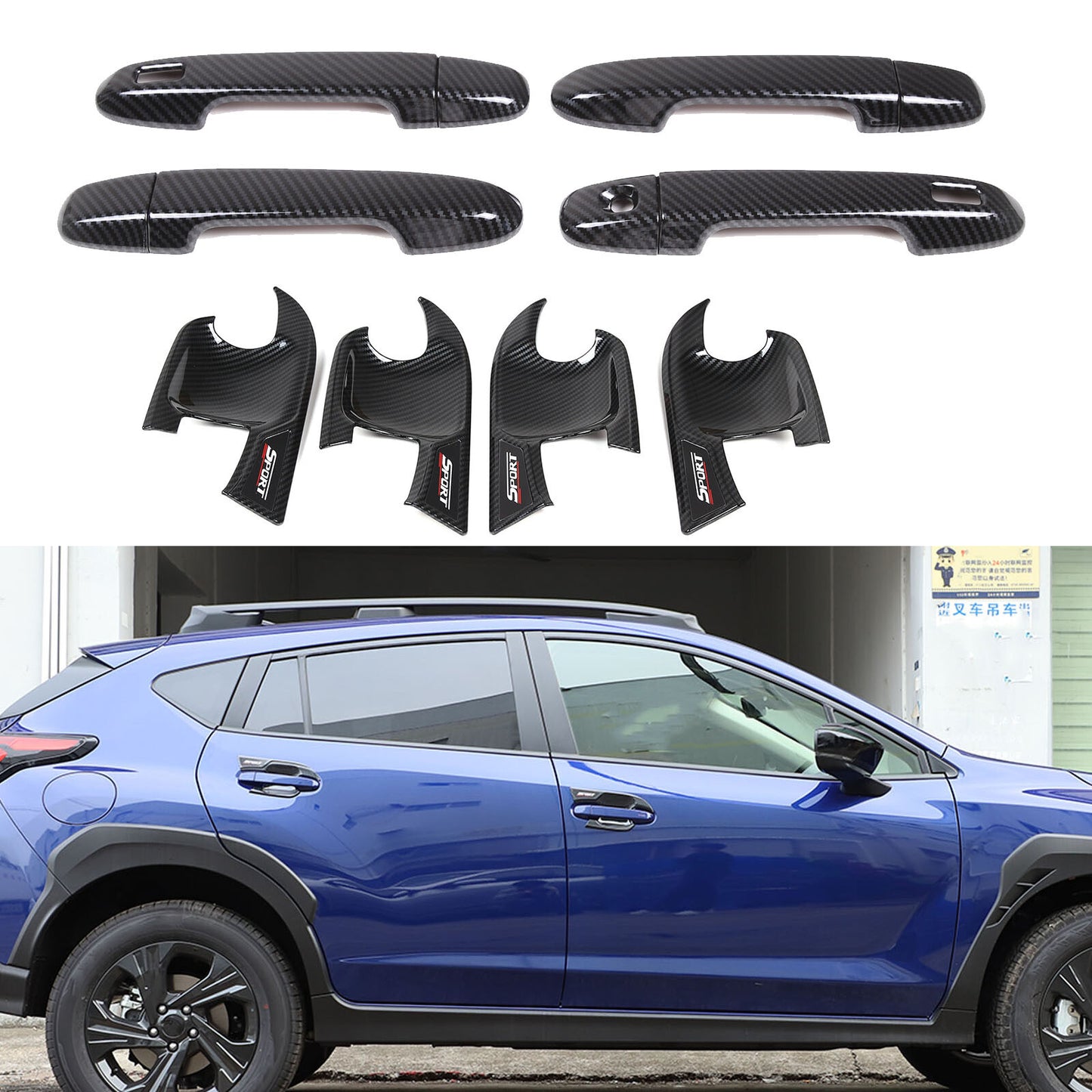 12-piece set of carbon ABS door handle cup lid trim for Subaru Crosstrek 2024-2025