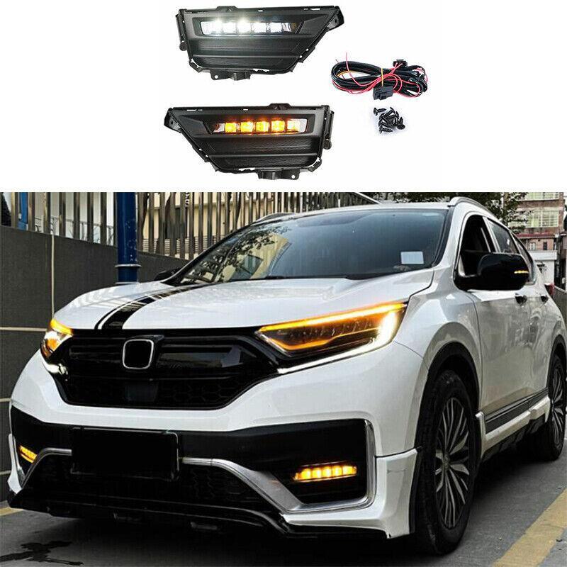 Car for Honda CRV 2020-22 Led DRL Driving Fog Light Lamp 2-Color Turn Signal