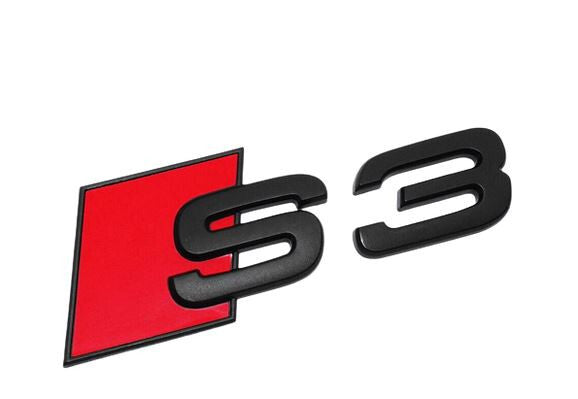 Matte black and red rear badge boot stickers for Audi S3 and A3 trunks.