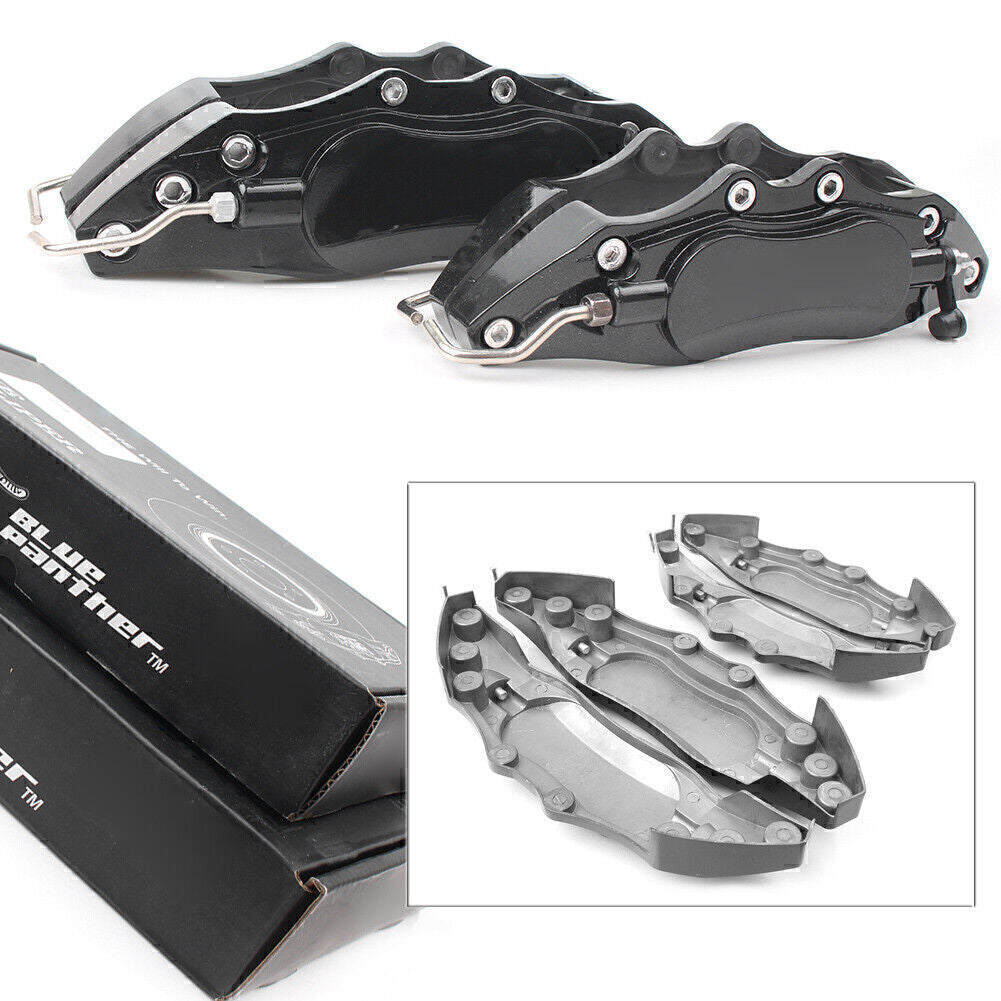 4x 3D Metal Brake Caliper Covers Universal Front & Rear Large+Medium Car Black Q