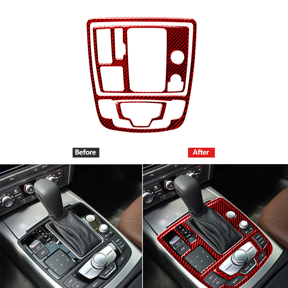 1 set red carbon fiber gearshift panel trim for Audi A6 2012-2018