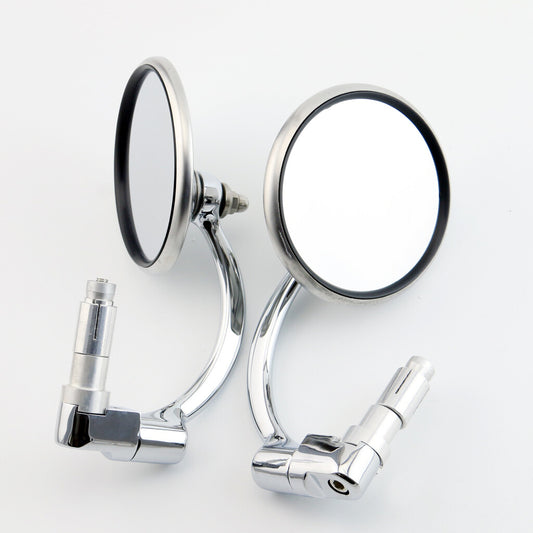 Motorcycle Side Mirrors Rearview Mirrors silver Cruiser Chopper Bobber CafeRacer