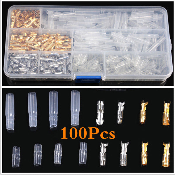 100-piece pack of 3.9mm brass bullet connectors, male and female wire terminals for automotive motors - n