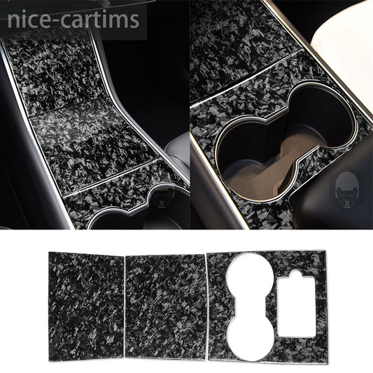 3¡ÁForged Carbon Central Control Storage Box Panel Trim for Tesla Model 3 2017-23