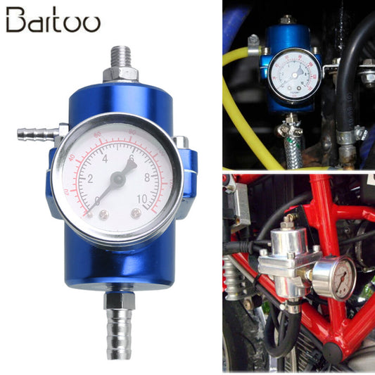 Blue Aluminum Adjustable 1-140 PSI Fuel Pressure Regulator w/ Oil Gauge Fitting Q