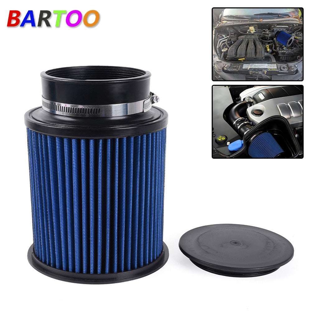 Blue 4 102mm High Flow Inlet Round Dry Air Filter Cold Air Intake Replacement Q