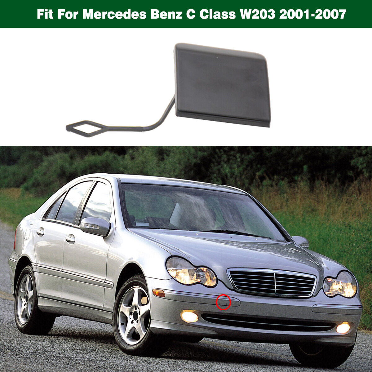 Front Bumper Tow Hook Cover Trailer Eye Cap Fit for Benz C-Class W203 2001-2007 Q