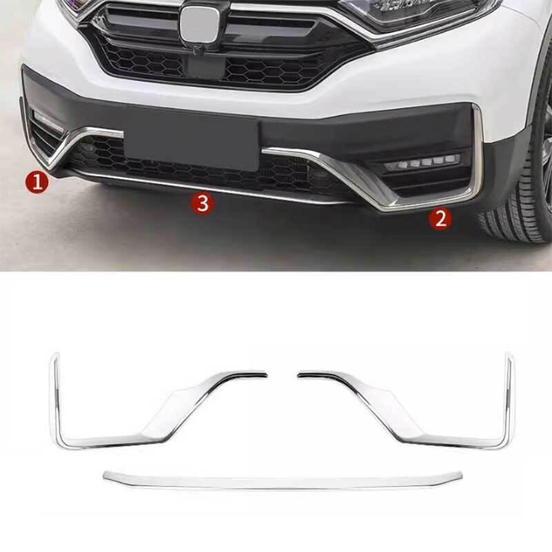 for Honda CRV CR-V 2017-22 Chrome Steel Front Bumper Fog Lamp Strip Trim Kit 3x