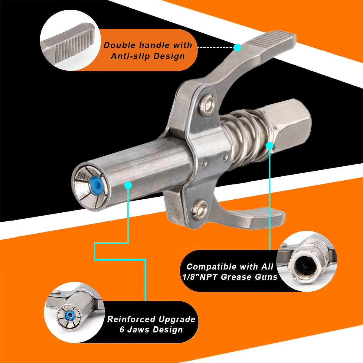 2-piece dual-handle high-pressure quick-release grease coupler - n