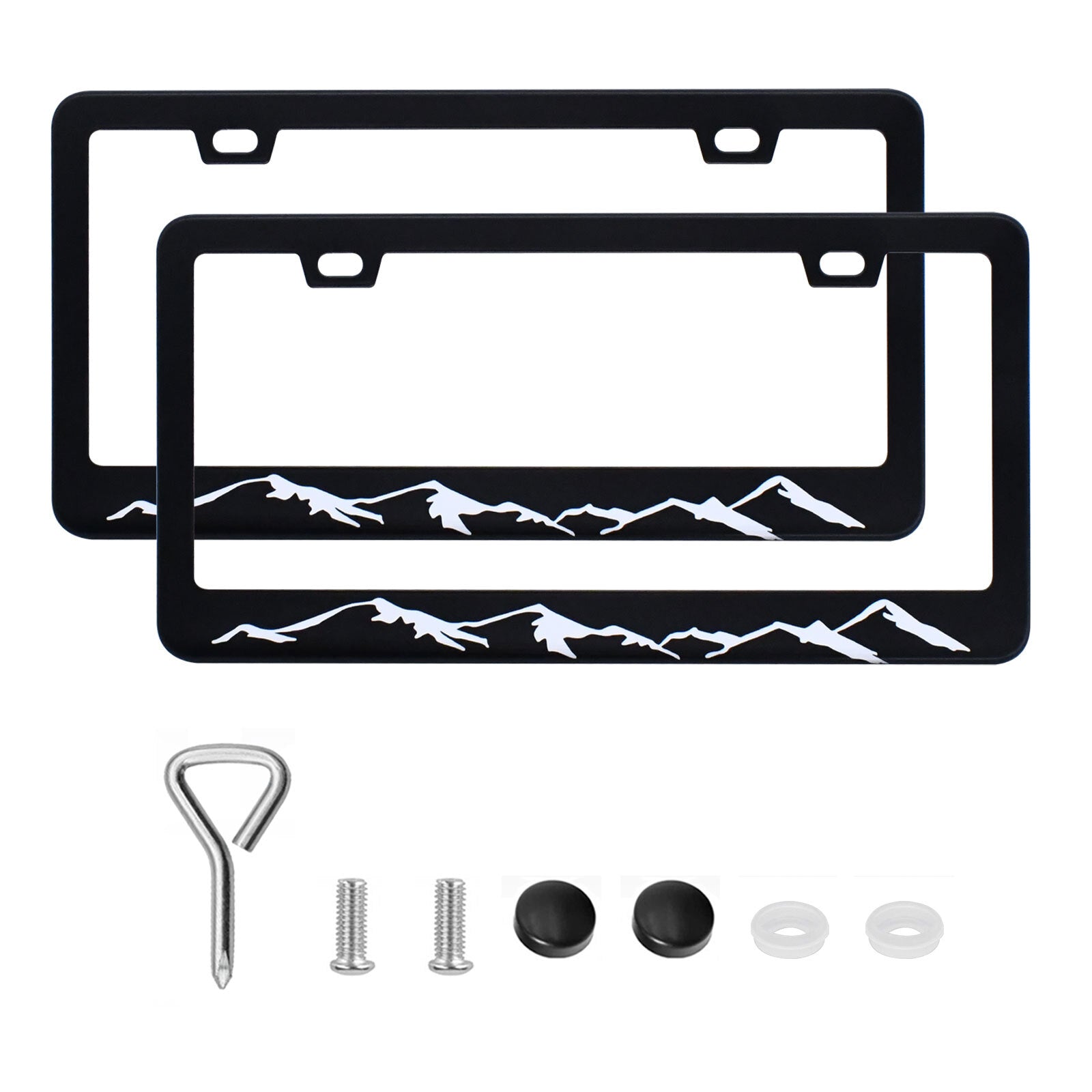 2-Pack Metal Covers for Jeep Mountain Raised Black Car License Plate Label Frames n