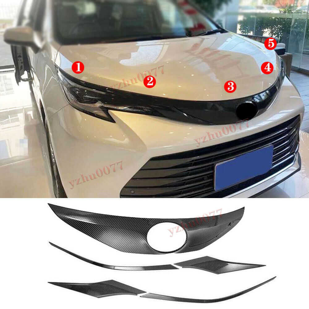 ABS Carbon Look Front Logo +Headlight Eyebrow Trim For Toyot@a 2021-2023 for Sienna n