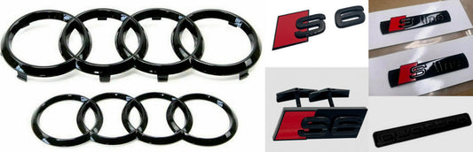 Suitable for Audi S6 range hood, rear ring, front grille, rear trunk badge, Quattro S line, gloss black