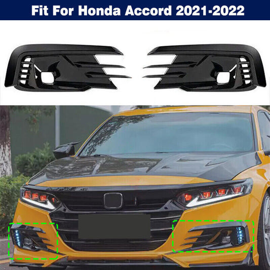 Front Bumper Grill Bezel for Honda 2022 10.5th Accord Black Fog Light Cover G n