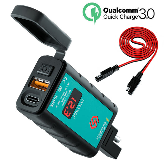 Motorcycle Phone for Charger USB Type-C Dual Ports Integrated SAE Socket W/Voltmeter Q
