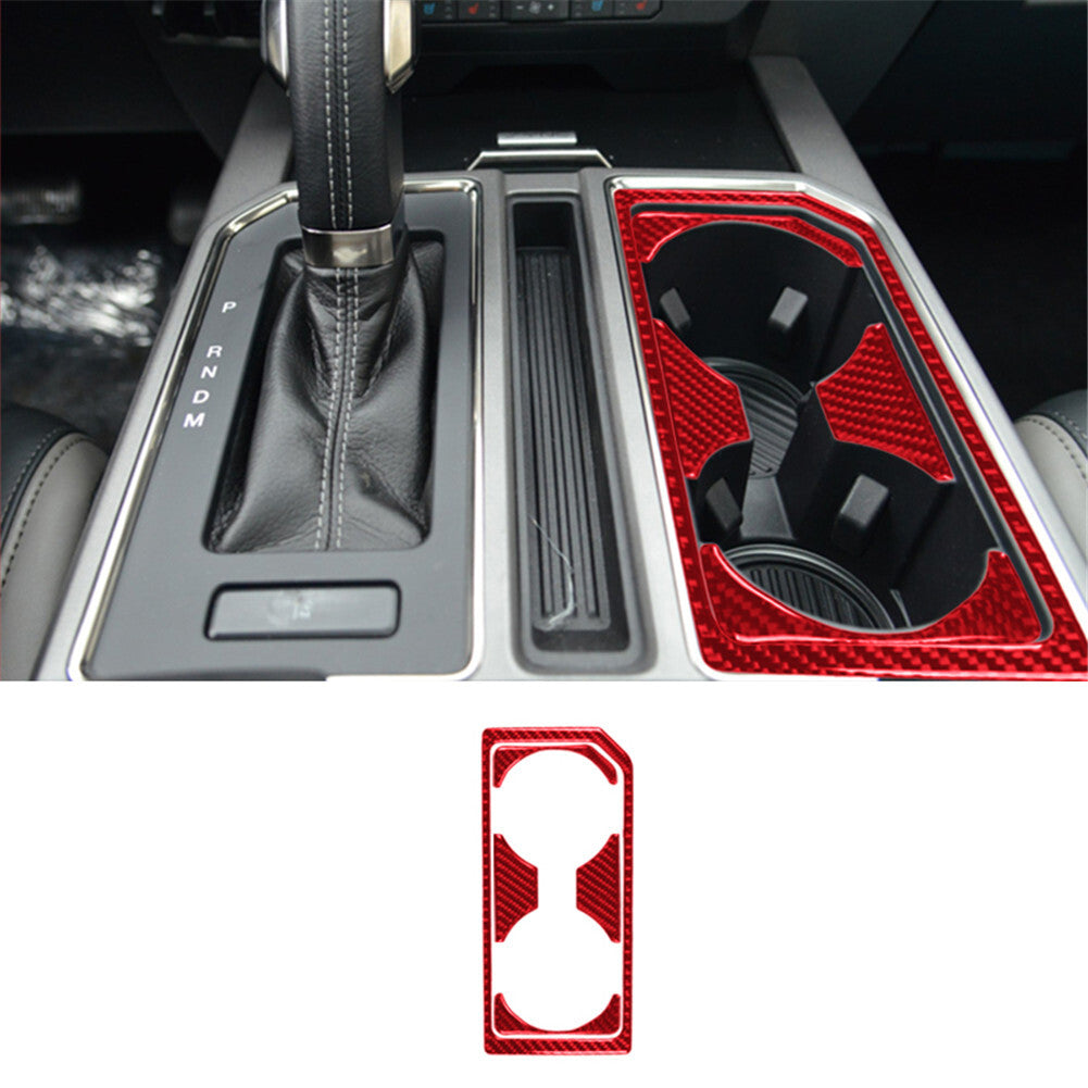 Red carbon fiber interior front center cupholder cover trim for Ford F-150 15-17