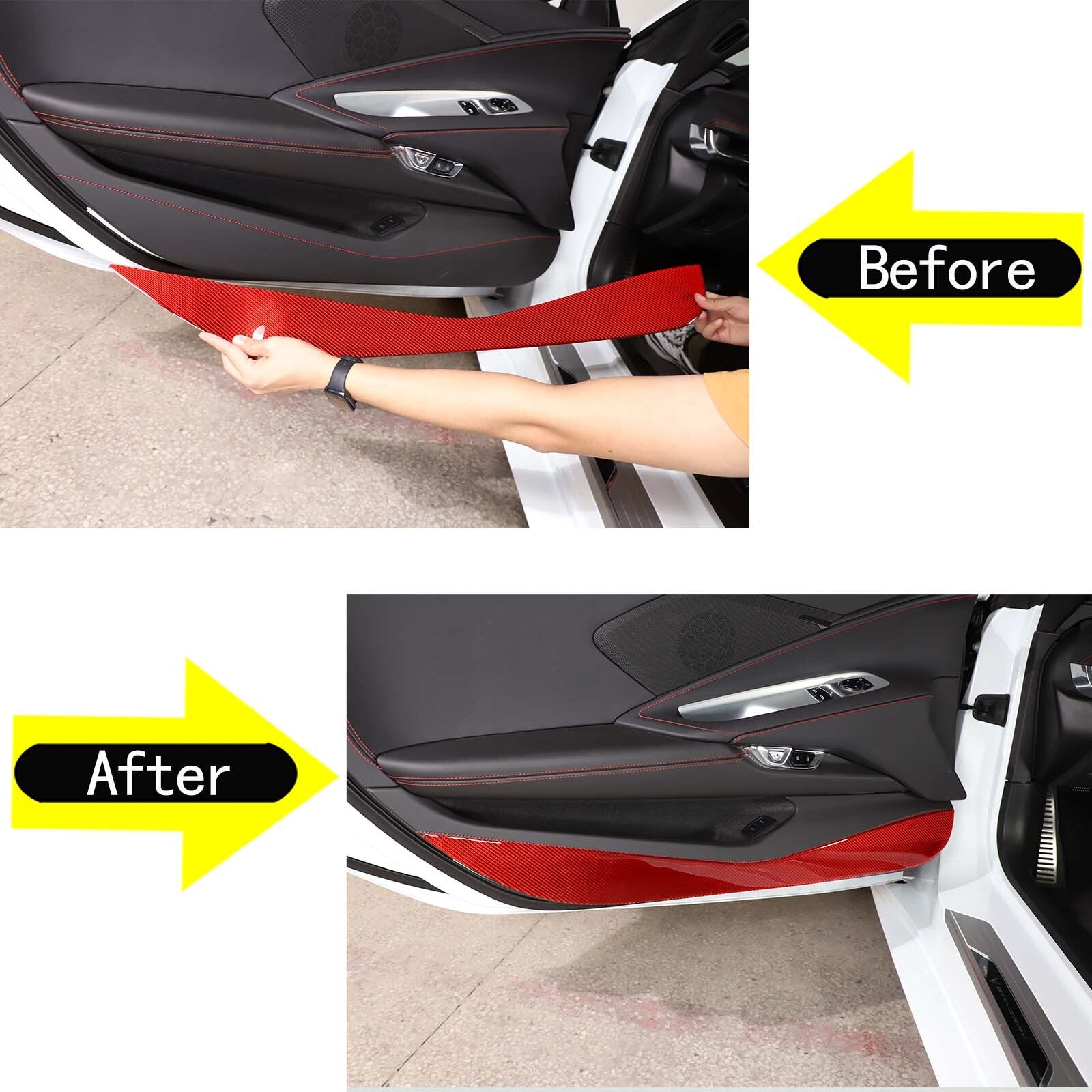 Red carbon fiber door kick guard cover trim for Corvette C8 2020-23