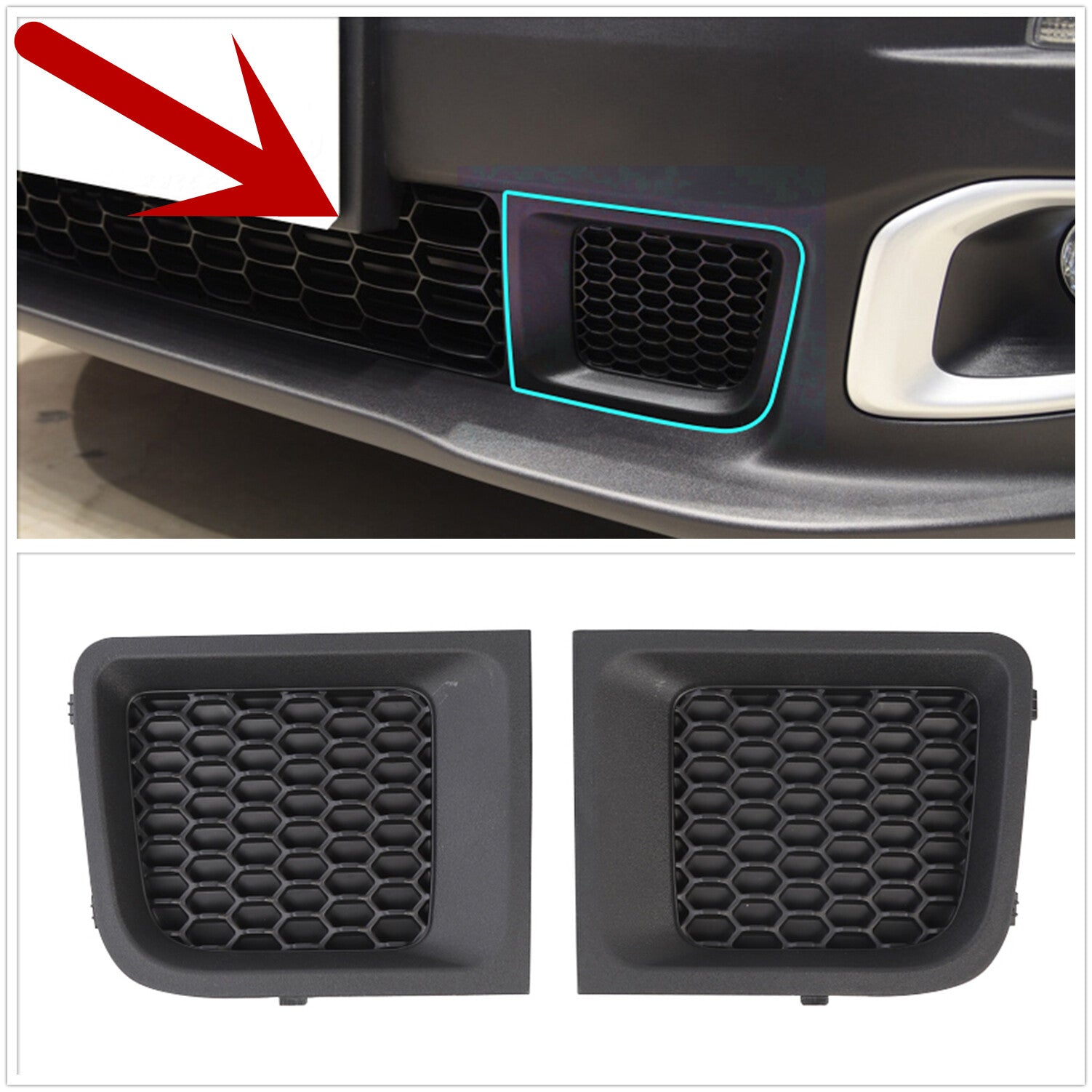 Black Lower Grille Bezel for Jeep Renegade 2015-2018 Front Bumper Left+Right 2PC