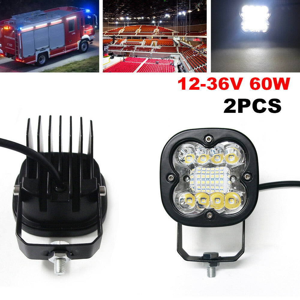 2-pack 12-36V 60W Truck/Motorcycle Off-Road Square LED Spotlights/Driving Fog Lights n
