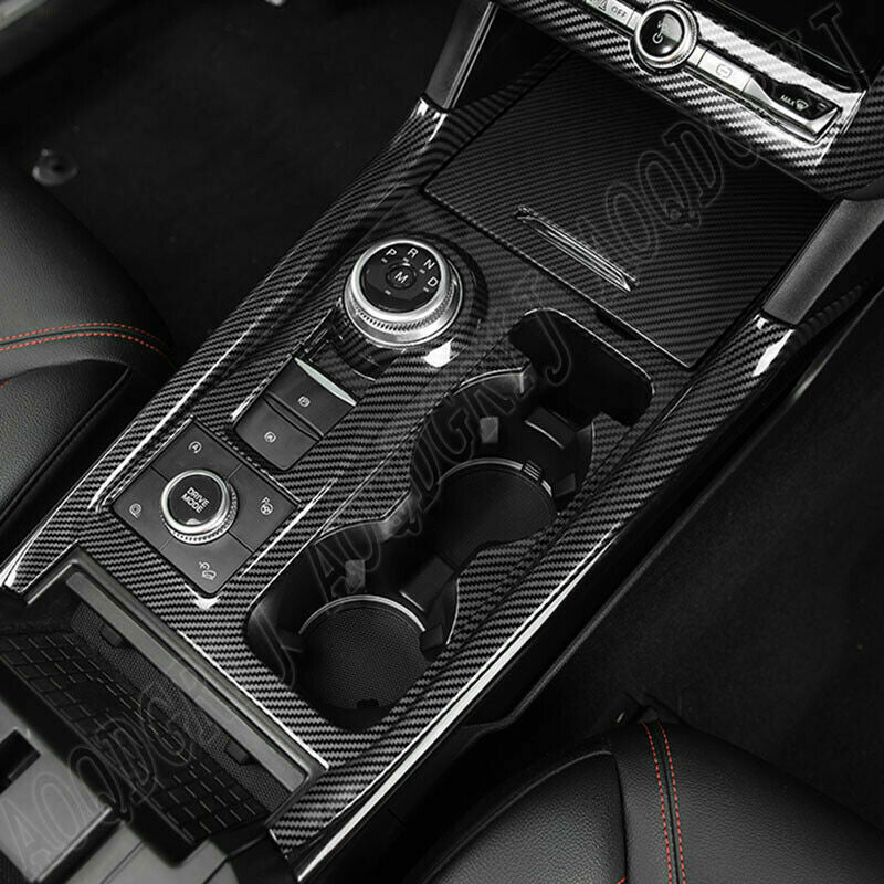 2Pc Carbon fiber ABS Gear Shift Box Panel Cover trim Set for Ford Explorer 20-22