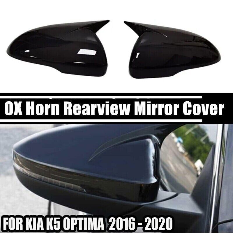 2P Glossy Black OX Horn Rear View Mirror Cover Cap Trims for KIA K5 Optima 16-20