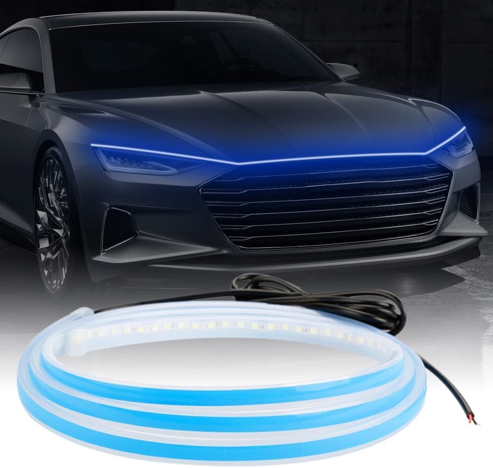 70-inch blue automotive LED daytime running light strip, waterproof flexible DRL light - n