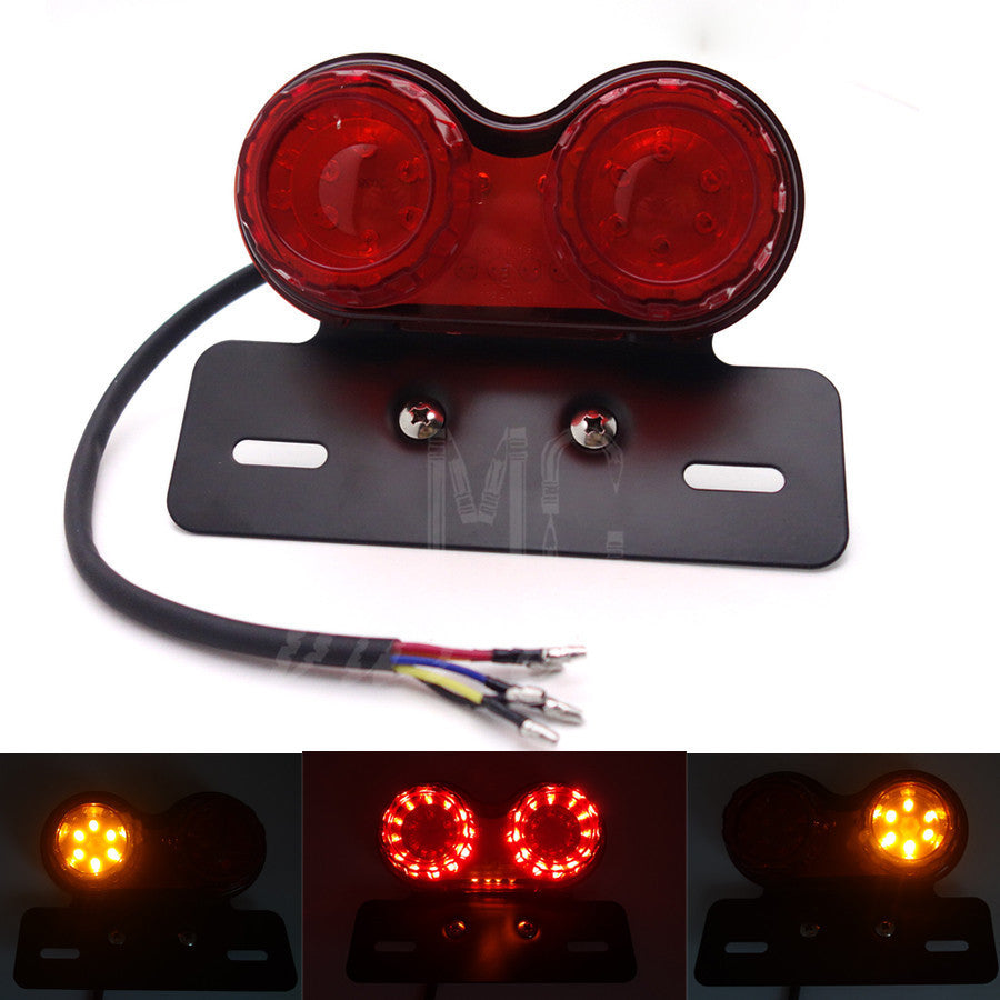 Motorcycle Red LED Twin Dual Tail Turn Signal Brake License Plate Light Q