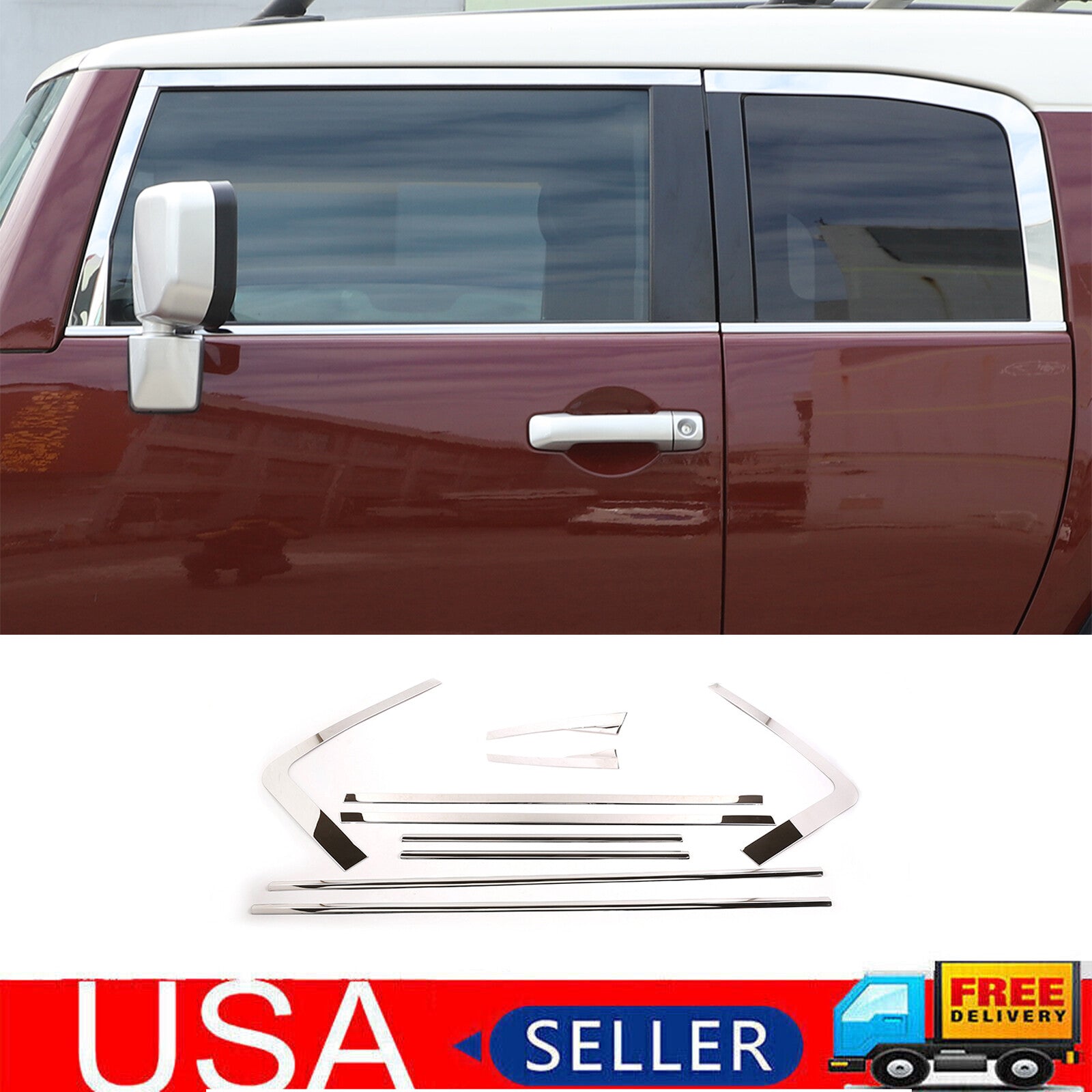 Stainless steel molded window trim for Toyota FJ Cruiser 2007 - 2021