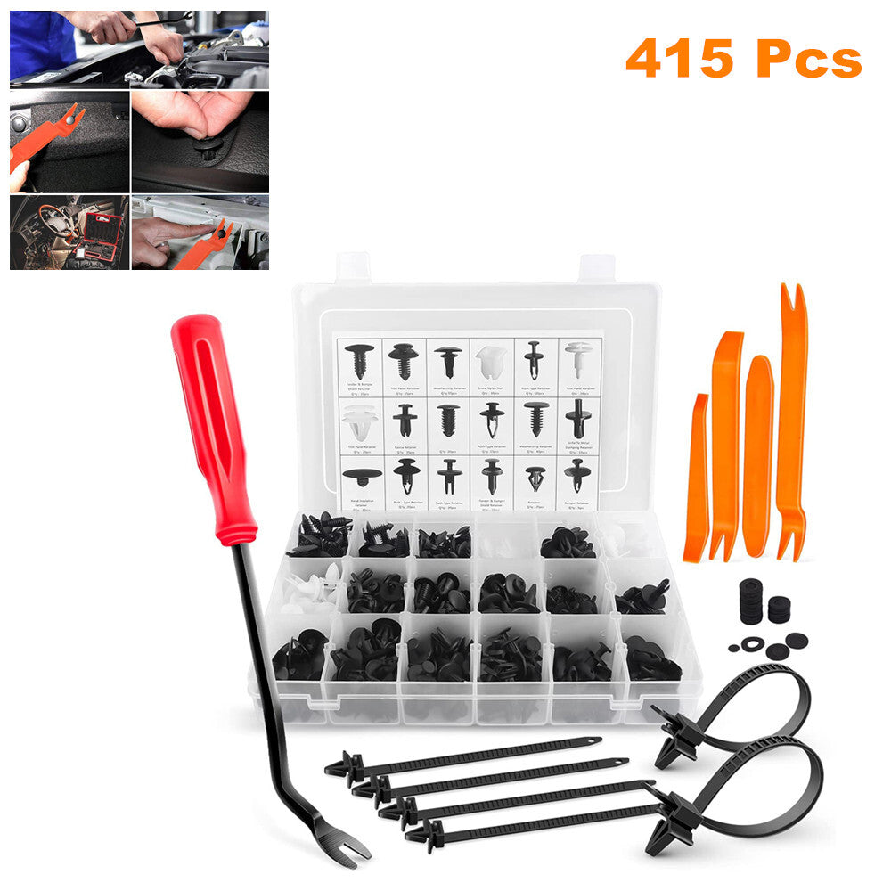 415-piece car fastener clips, anti-collision buckles, makeup remover, 18 sizes, promotional rivet set - n