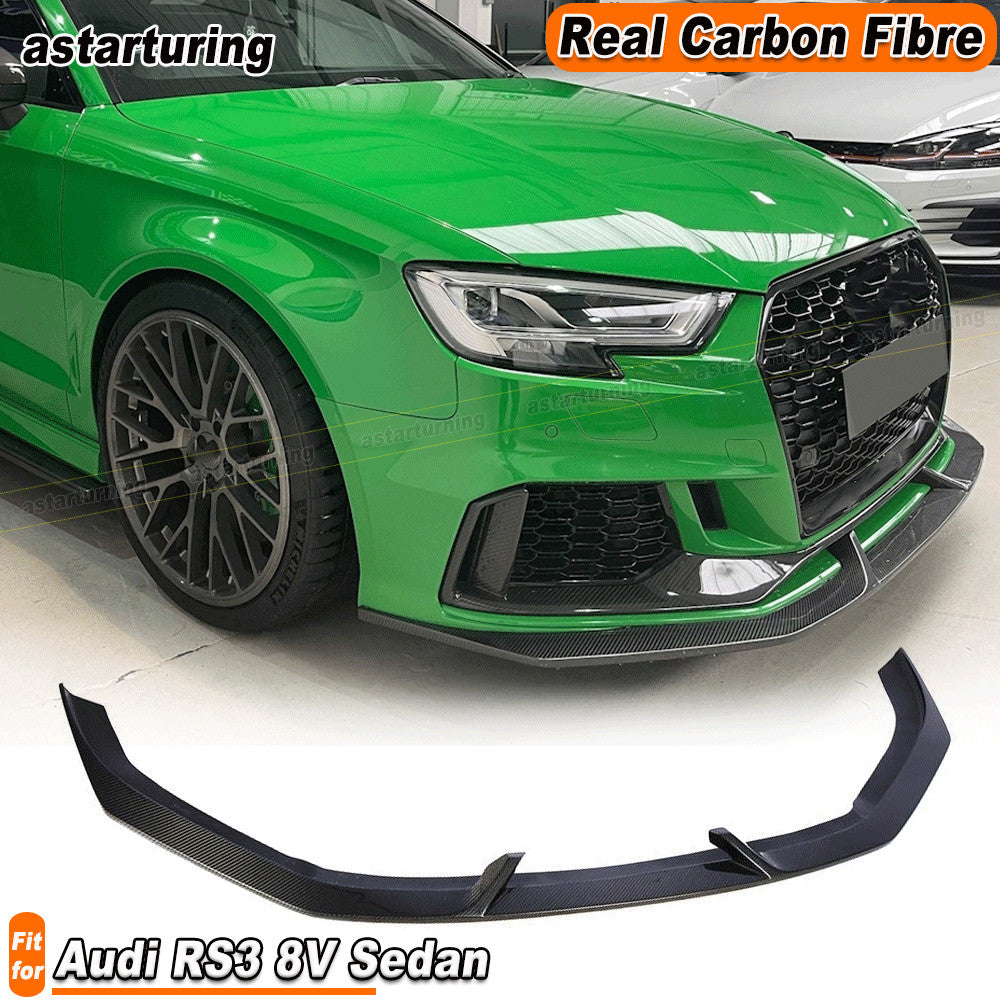 Fit for Audi RS3 8V Sedan 2017-2020 REAL CARBON FIBER Front Bumper Lip Spoiler