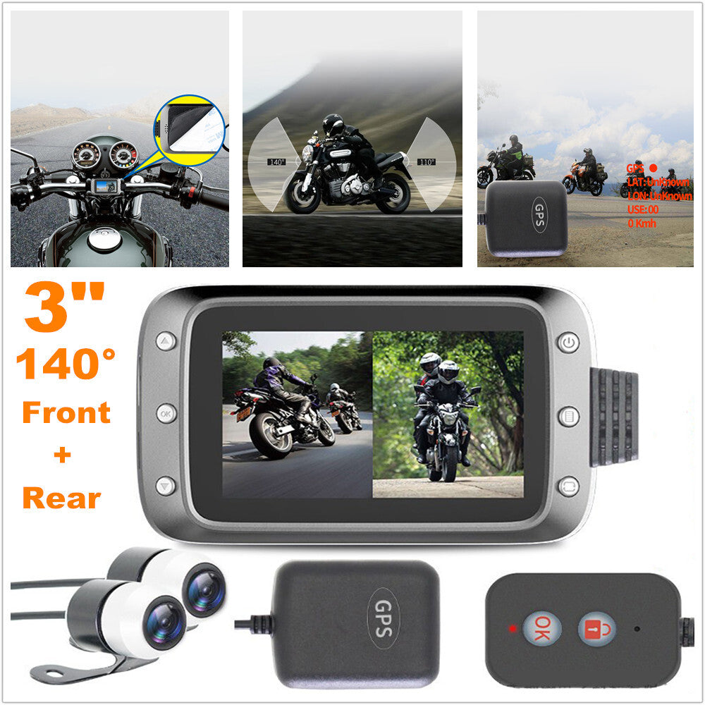 Motorcycle GPS Dash 3-inch Display, Front and Rear Dual Camera DVR - n