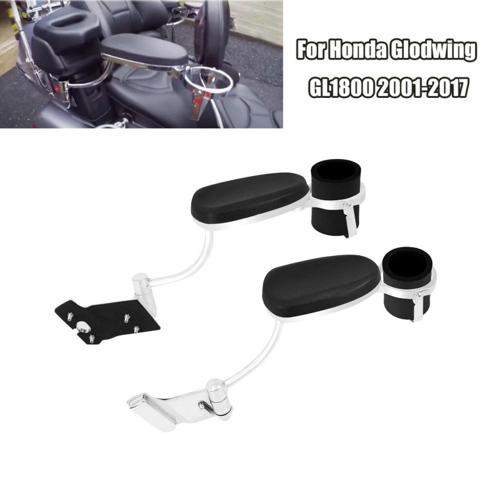 Passenger Armrests Kit w/ Cup Holder Adjustable for Honda Goldwing GL1800 01-17