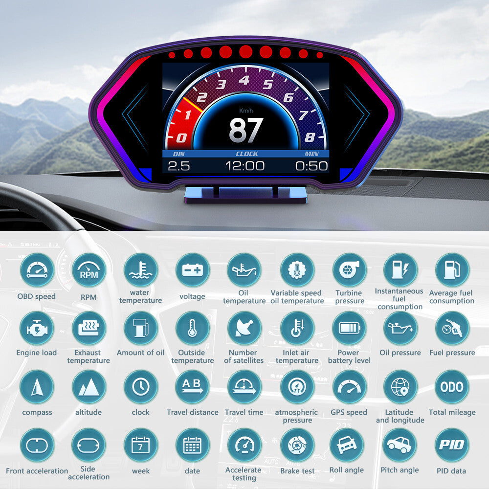 OBD2 GPS HUD Gauge Digital Car Head Up Display Speedometer Turbo RPM Alarm Temp