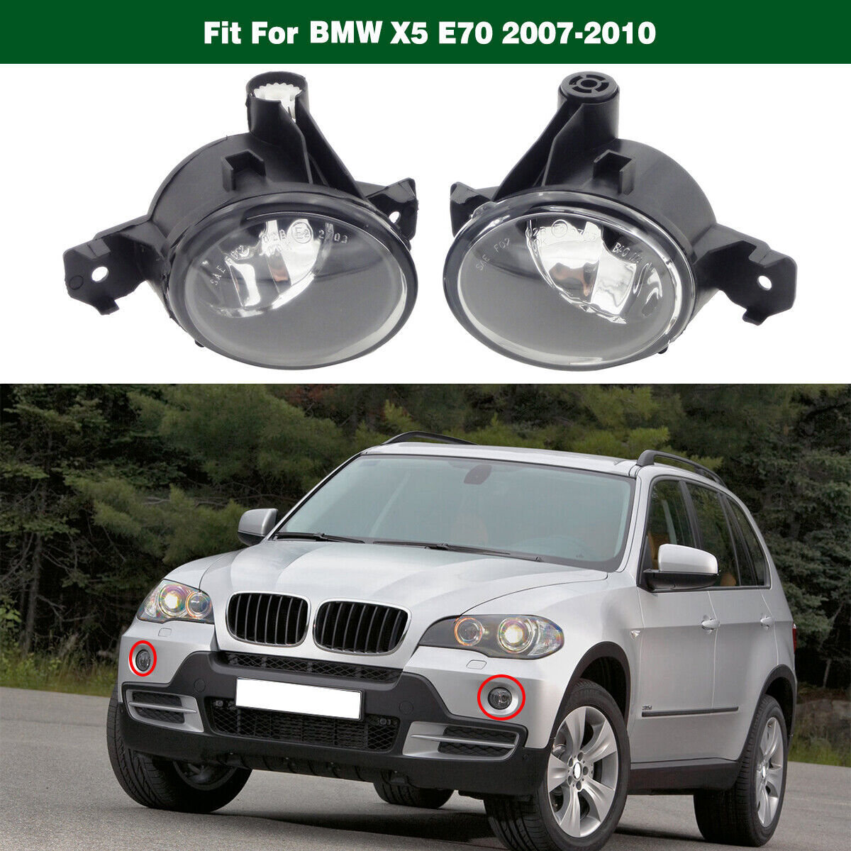 1PAIR Clear Front Bumper Fog Driving Lights Lamps Fit for BMW X5 E70 2007-2010