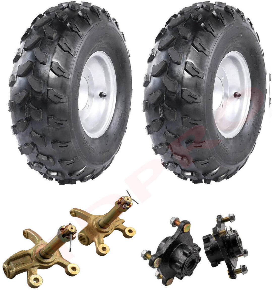 2 sets of all-terrain vehicle tires (19x7-8), rims (19x7.00-8), steering joints, and rims for go-karts.