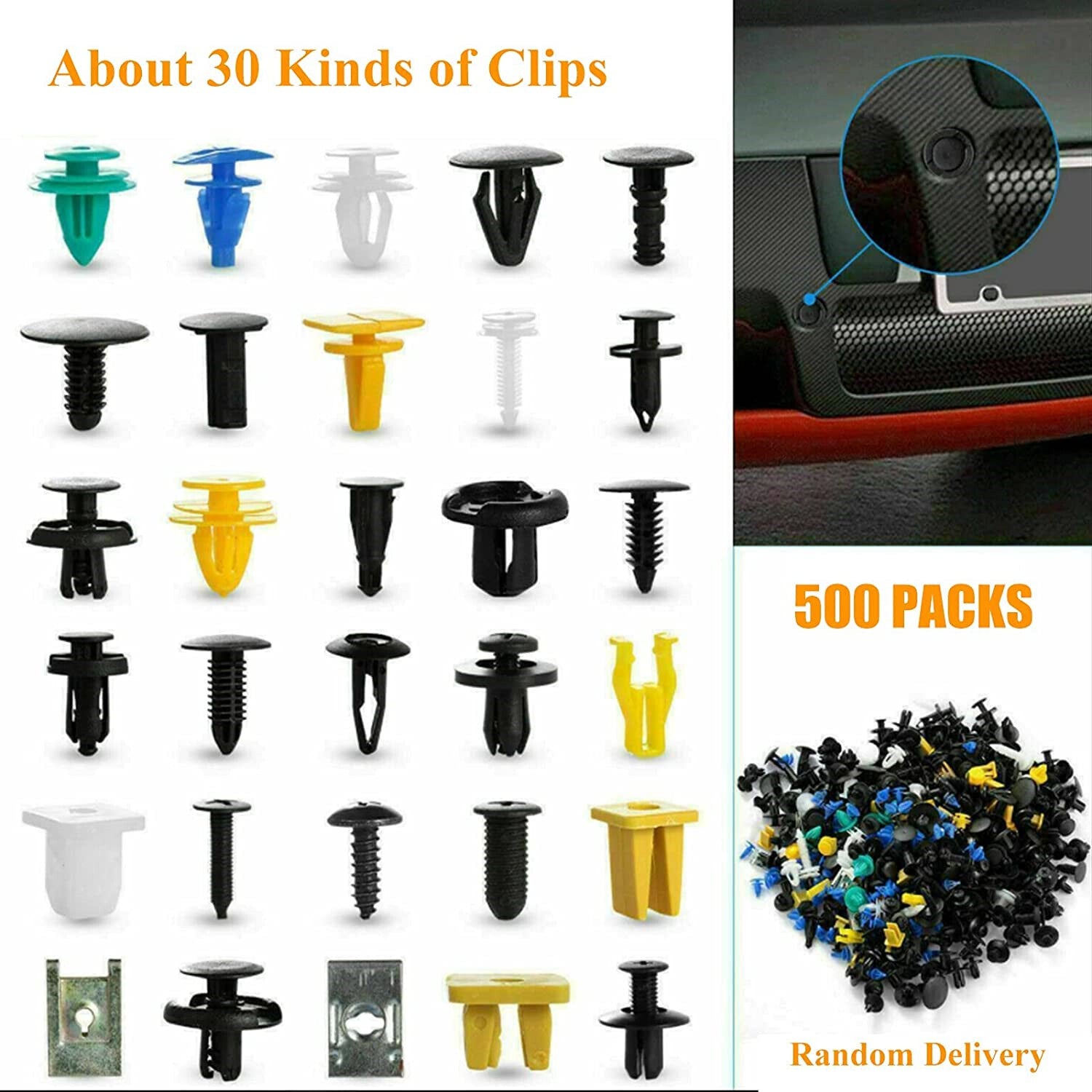 Automotive fastener clips, push-button decorative rivets, door panel body molding decorations