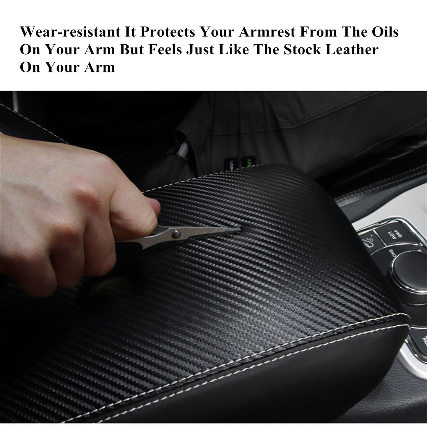 for Grand Cherokee Carbon Fiber Look Center Armrest Covers Leather Cushion Pad