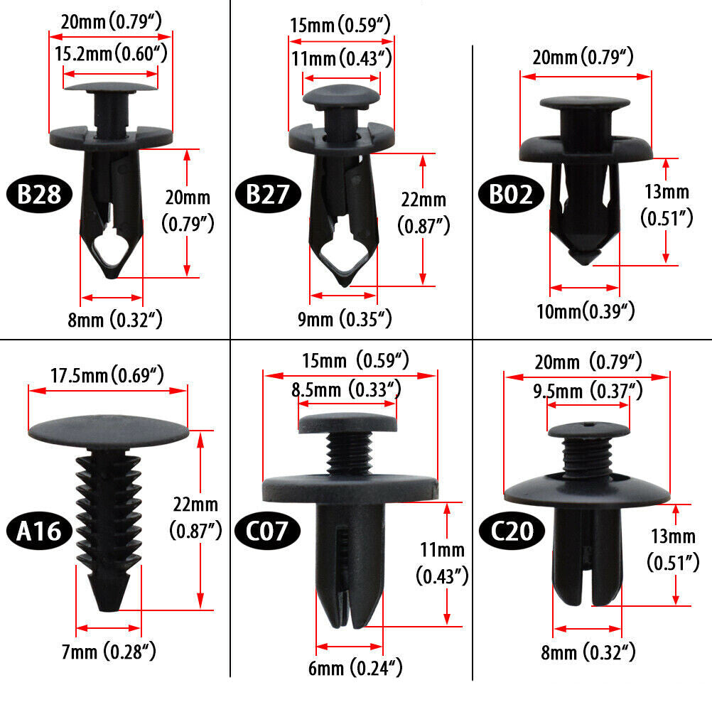 190Pcs Car Auto Fender Panel Retainer Fastener Push Pin Rivet Trim Clips Bumper